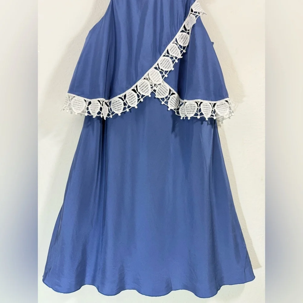 Tory Burch Amanda Lace Trim Silk A-Line Dress Hudson Blue Size 6 Sleeveless